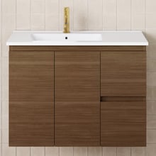 Dolce 900mm Walnut Wall Hung Single Vanity with Ceramic Countertop